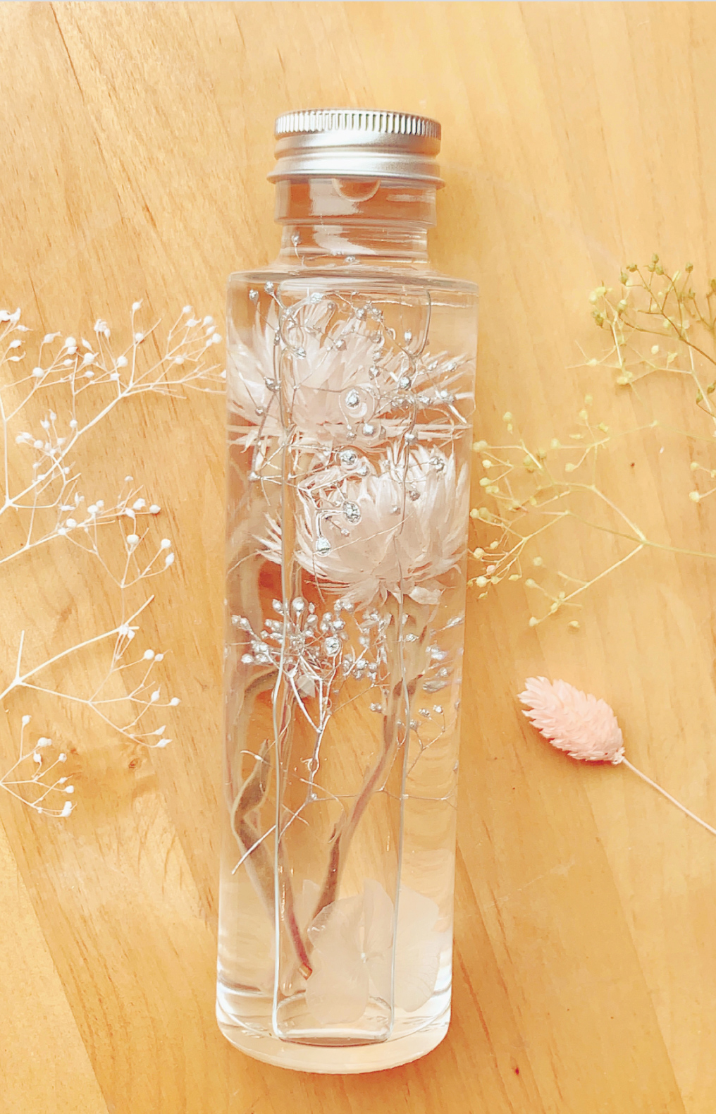 ◆ハーバリウム　199 美しい白バラ*.:。✿*゜¨White bottle ◇ハーバリウム 319 グリーンとホワイトのナチュラルbottle